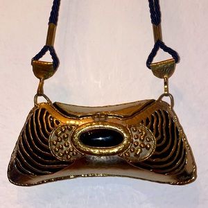 Vintage signed Luciana Brass metal Minaudière purse